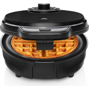 Chefman Anti-Overflow Belgian Waffle Maker w/Shade Selector, Stainless Steel, Temperature Control, Mess Free Moat, Round Nonstick Iron Plate, Cool Touch Handle, Measuring Cup Included(Black)