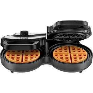 Chefman Anti-Overflow Belgian Waffle Maker w/Shade Selector, Temperature Control, Mess Free Moat, Round Iron w/Nonstick Plates & Cool Touch Handle, Measuring Cup Included, Black(Stainless – Double)