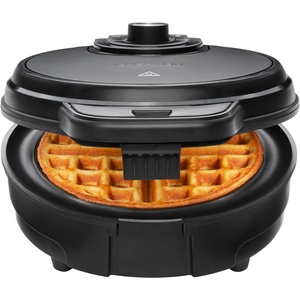 Chefman Anti-Overflow Waffle Maker, Belgian Waffle Iron with Seven Crunch Selector Settings, Mess-Free Moat Catches Excess Batter, Nonstick Electric Single Griddle Mold Makes 6-Inch Round Waffles