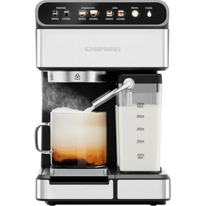 Chefman CaféMaster Pro Espresso Machine, Brew Single or Double Shots, Coffee Maker with Built-In Milk Frother for Cappuccino & Latte, XL 1.8 Liter Removable Water Reservoir – Stainless Steel(Automatic)