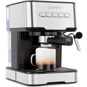 Chefman CaféMaster Pro Espresso Machine, Brew Single or Double Shots, Coffee Maker with Built-In Milk Frother for Cappuccino & Latte, XL 1.8 Liter Removable Water Reservoir – Stainless Steel(Automatic Compact)