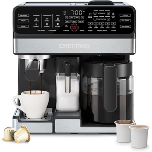 Chefman Coffee Maker Espresso Machine Combo, OmniBrew 8-in-1 Coffee Station with Automatic Milk Frother for Lattes, Cappuccinos, Macchiatos, 12-Cup Carafe and 3L Removable Water Tank – Black