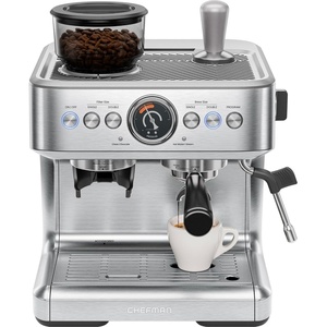 Chefman Crema Supreme 15 Bar Espresso Machine with Milk Frother, Barista Steam Wand, Professional Coffee Maker with Coffee Grinder, 30 Grind Settings, 3L Removable Water Tank – Stainless Steel(Large)