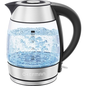 Chefman Electric Kettle, 1.8L 1500W, Hot Water Boiler, Removable Lid for Easy Cleaning, Auto Shut Off, Boil-Dry Protection, Stainless Steel Filter, BPA Free, Borosilicate Glass Electric Tea Kettle(Stainless Steel)