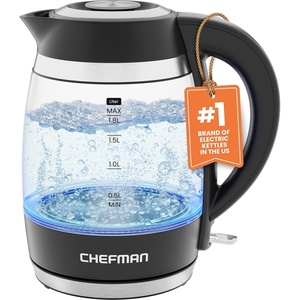 Chefman Electric Kettle, 1.8L 1500W, Hot Water Boiler, Removable Lid for Easy Cleaning, Auto Shut Off, Boil-Dry Protection, Stainless Steel Filter, BPA Free, Borosilicate Glass Electric Tea Kettle(Black)
