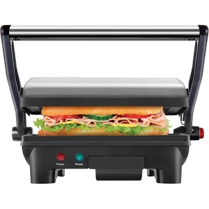 Chefman Electric Panini Press Grill, Compact 2-Slice Sandwich Maker, Non-Stick Coated Plates, Opens 180 Degrees, Dishwasher Safe, Removable Drip Tray, Stainless Steel/Black(2 Slice)