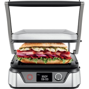 Chefman Panini Press Grill and Gourmet Sandwich Maker Non-Stick Coated Plates, Opens 180 Degrees to Fit Any Type or Size of Food, Stainless Steel Surface and Removable Drip Tray, 4 Slice, Black(4 Slice – Digital)