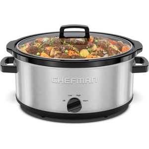 Chefman Triple Slow Cooker & Food Warmer, Three Crock Slowcooker with 2.5 Qt. Ceramic Crocks, 7.5-Quart Total Capacity, PFAS-Free, Three Temperature Settings, Dishwasher-Safe Parts – Stainless Steel(7 Quarts)