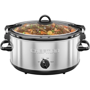 Chefman Triple Slow Cooker & Food Warmer, Three Crock Slowcooker with 2.5 Qt. Ceramic Crocks, 7.5-Quart Total Capacity, PFAS-Free, Three Temperature Settings, Dishwasher-Safe Parts – Stainless Steel(6 Quarts)