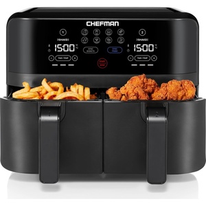 Chefman TurboFry Touch Dual Air Fryer, Maximize The Healthiest Meals With Double Basket Capacity, One-Touch Digital Controls And Shake Reminder For The Perfect Crispy And Low-Calorie Finish(9 Quart – No Window)