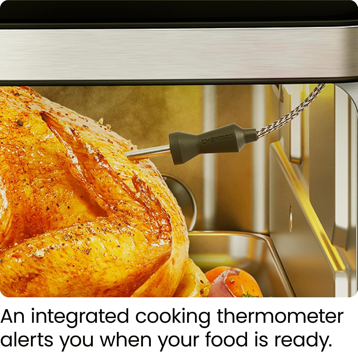 image:imageChefman Air Fryer Toaster Oven Combo with Probe Thermometer 12In1 Stainless Steel Convection Countertop 10 Inch Pizza 4 Slices of Toast Cooking Baking Toasting Roaster Oven Airfryer 20QTStainless Black
