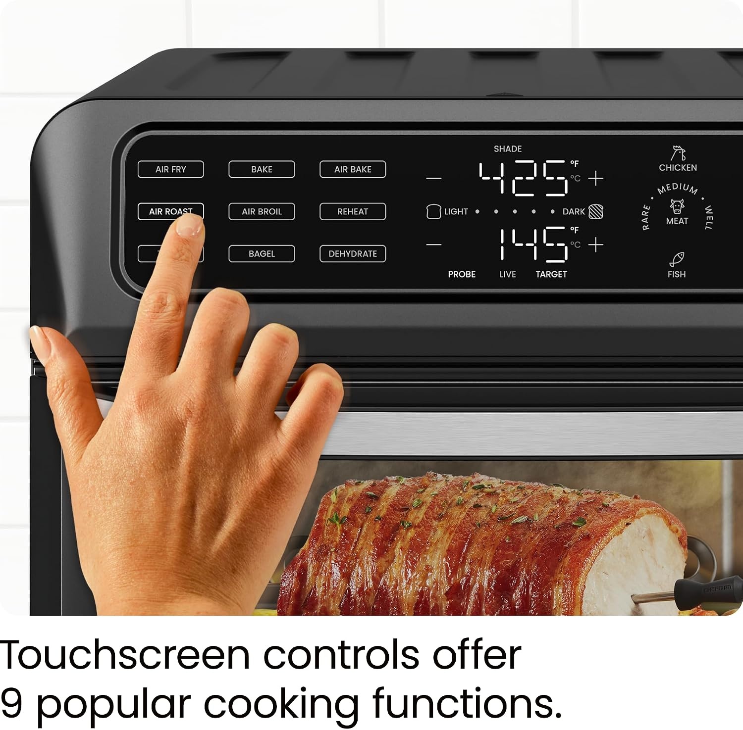 image:imageChefman Air Fryer Toaster Oven Combo with Probe Thermometer 12In1 Stainless Steel Convection Countertop 10 Inch Pizza 4 Slices of Toast Cooking Baking Toasting Roaster Oven Airfryer 20QTStainless Black