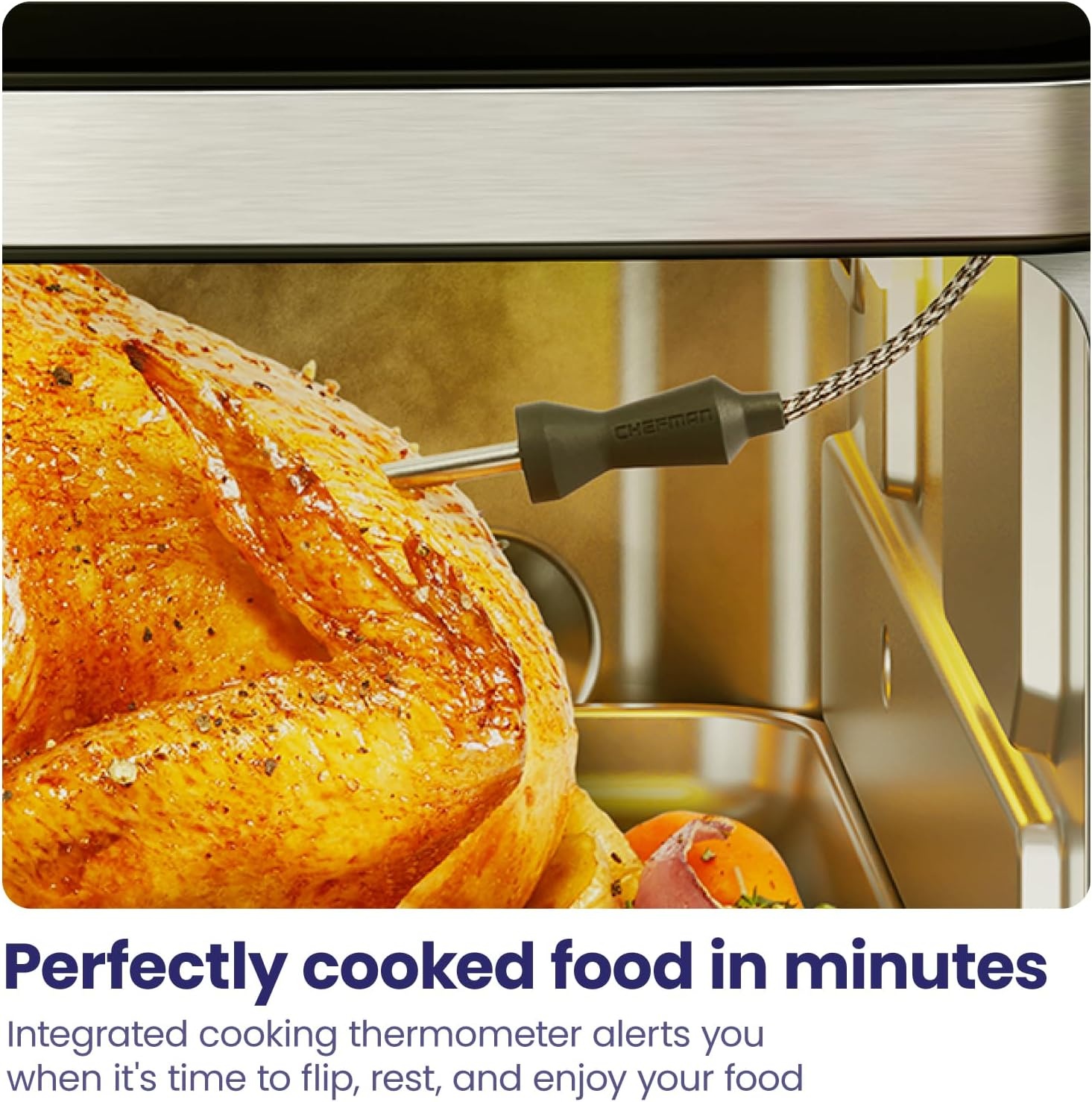 image:imageChefman Air Fryer Toaster Oven Combo with Probe Thermometer 12In1 Stainless Steel Convection Countertop 10 Inch Pizza 4 Slices of Toast Cooking Baking Toasting Roaster Oven Airfryer 20QTStainless Steel