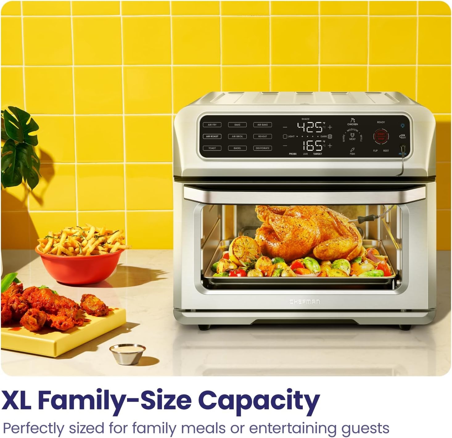 image:imageChefman Air Fryer Toaster Oven Combo with Probe Thermometer 12In1 Stainless Steel Convection Countertop 10 Inch Pizza 4 Slices of Toast Cooking Baking Toasting Roaster Oven Airfryer 20QTStainless Steel