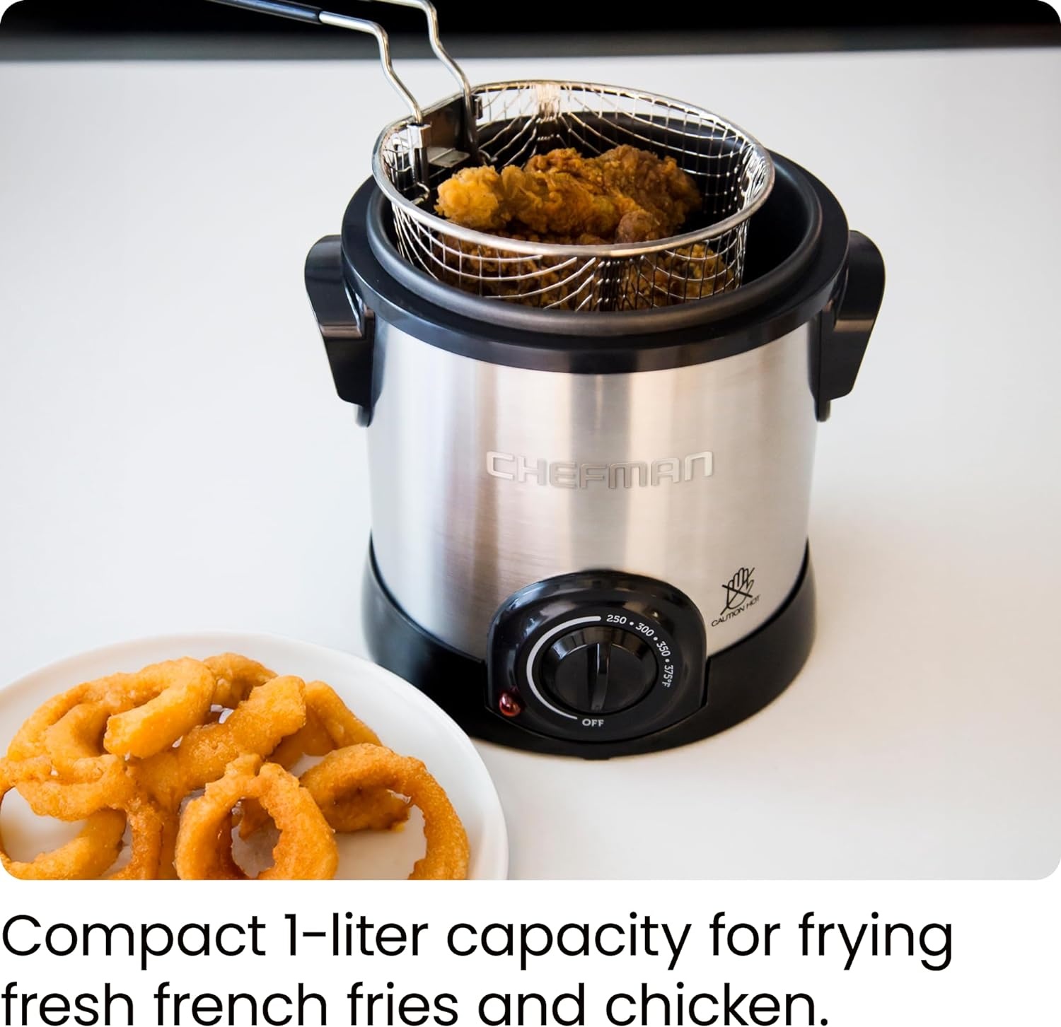 image:imageChefman Fry Guy Deep Fryer with Removable Basket EasytoClean NonStick Coating and CooltoTouch Exterior Adjustable Temperature Control 42 Cup 1 Liter Capacity Stainless SteelStainless 1 Liter