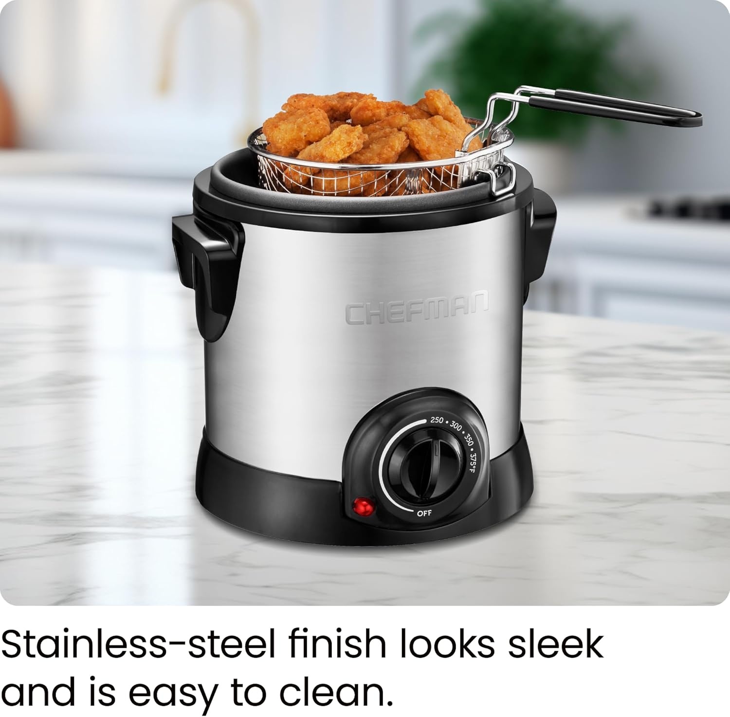 image:imageChefman Fry Guy Deep Fryer with Removable Basket EasytoClean NonStick Coating and CooltoTouch Exterior Adjustable Temperature Control 42 Cup 1 Liter Capacity Stainless SteelStainless 1 Liter