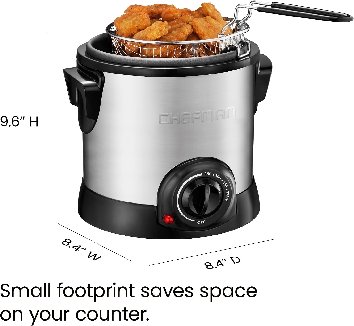 image:imageChefman Fry Guy Deep Fryer with Removable Basket EasytoClean NonStick Coating and CooltoTouch Exterior Adjustable Temperature Control 42 Cup 1 Liter Capacity Stainless SteelStainless 1 Liter