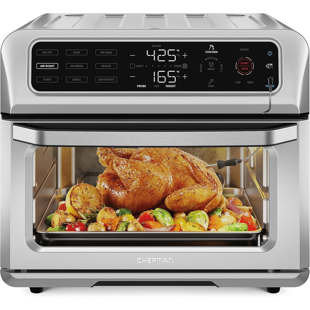 image:imageChefman Air Fryer Toaster Oven Combo with Probe Thermometer 12In1 Stainless Steel Convection Countertop 10 Inch Pizza 4 Slices of Toast Cooking Baking Toasting Roaster Oven Airfryer 20QTStainless Steel