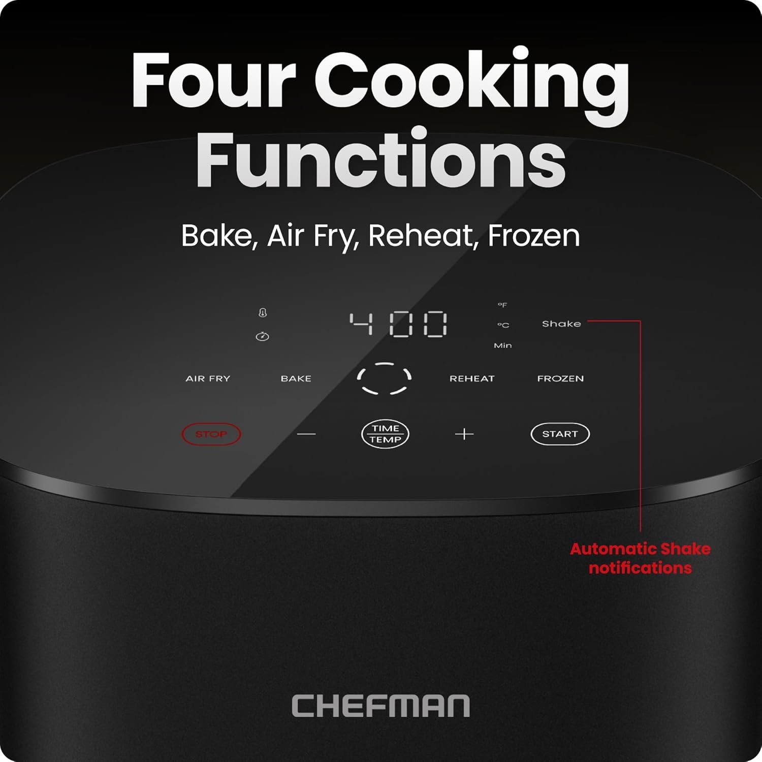 image:imageChefman TurboX 4in1 Air Fryer 5Quart Airfryer for Extra Crispy Chicken Fries Wings and More Air Fry Bake Reheat and Frozen Functions Digital Touch Controls Dishwasher Safe