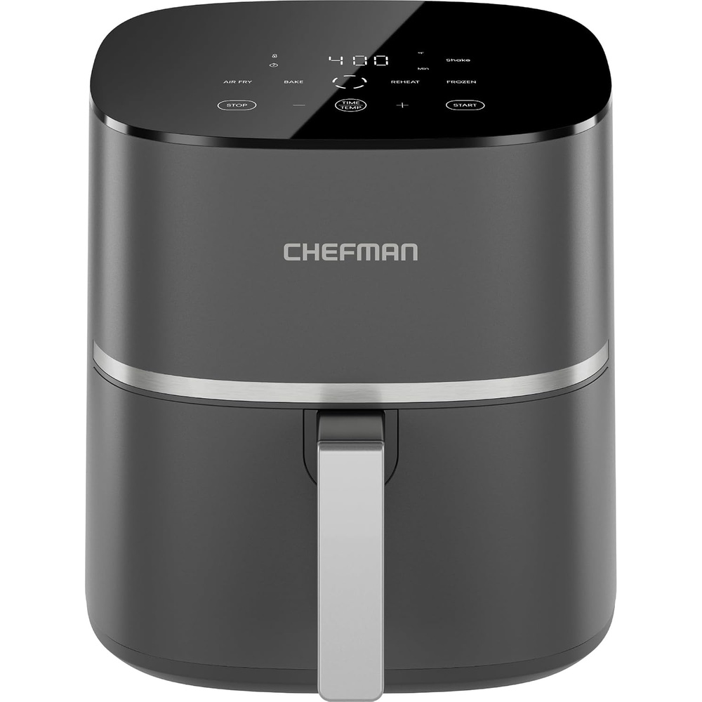 image:imageChefman TurboX 4in1 Air Fryer 5Quart Airfryer for Extra Crispy Chicken Fries Wings and More Air Fry Bake Reheat and Frozen Functions Digital Touch Controls Dishwasher Safe Gray